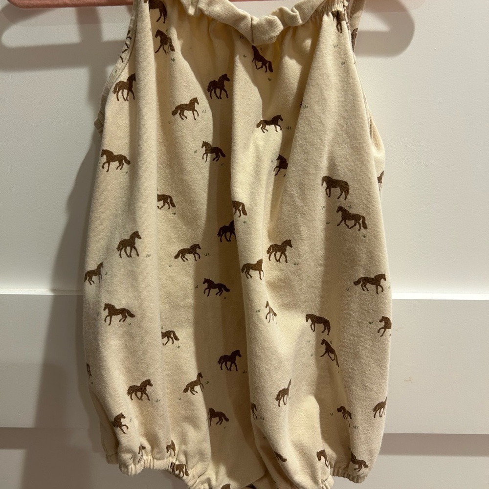 Cream Baby Romper with Horse Print
